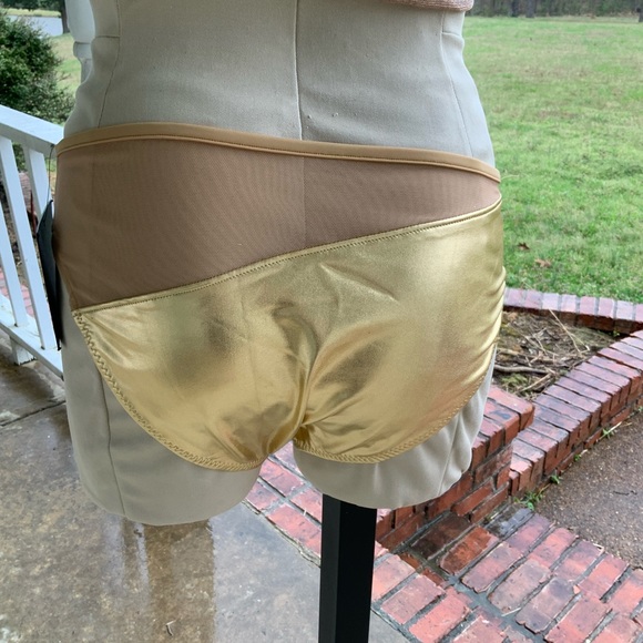 NWT Norma Kamali Snake Mesh Swim Bottom Gold & Sparkly Top Rhinestone w Straps - Picture 8 of 13